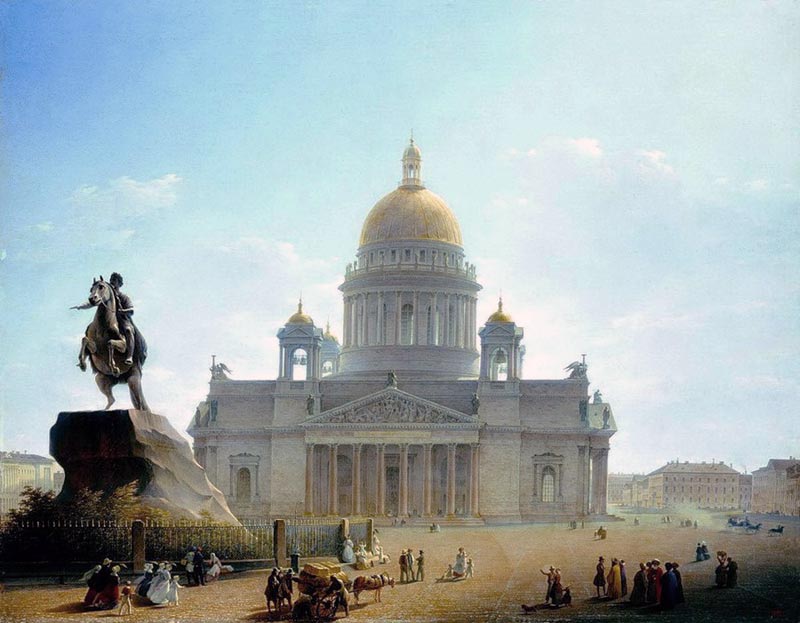 Исаакиевский собор и памятник Петру I.Воробьёв М.1844 г.
