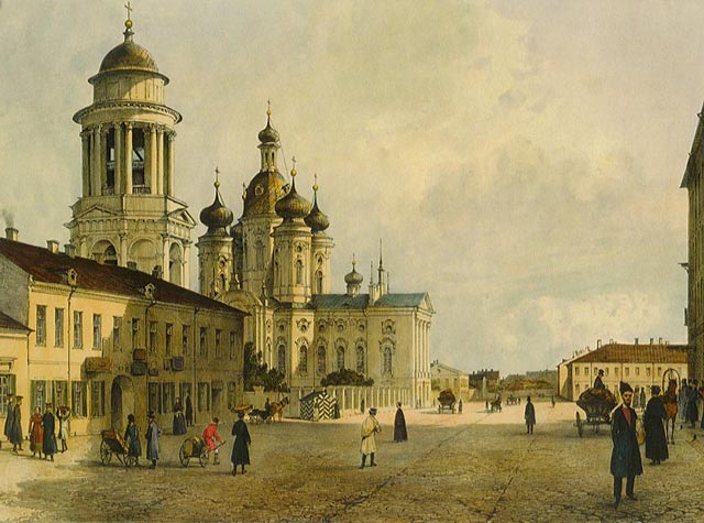 Вид на церковь Владимирской Божией Матери со стороны Владимирской улицы. Ф.В.Перро.1841 год.