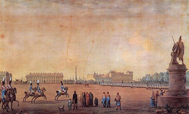 Марсово поле и памятник Александру Суворову , Б. Патерсен, 1801 г.
