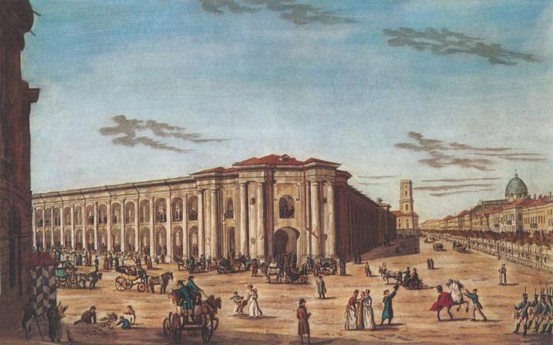 Вид Гостиного двора. Гравюра И. А. Иванова. 1815 г.