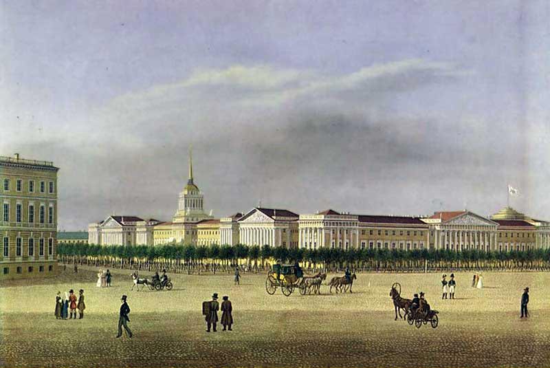 Вид от Дворцовой площади на Адмиралтейство. Гуашь И. В. Г. Барта. 1810-е гг.