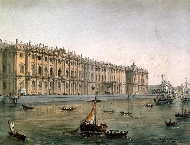Вид Зимнего дворца с Невы И. И. Шарлемань 1853 г.