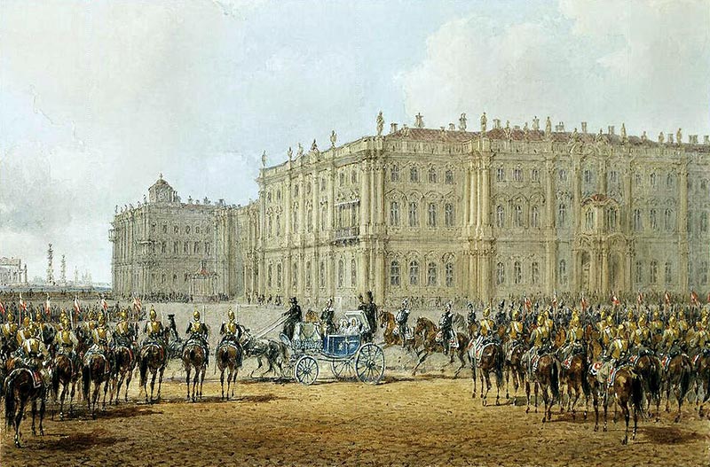Вахт-парад Кавалергардского полка перед Зимним дворцом В. С. Садовников 1850-е гг.