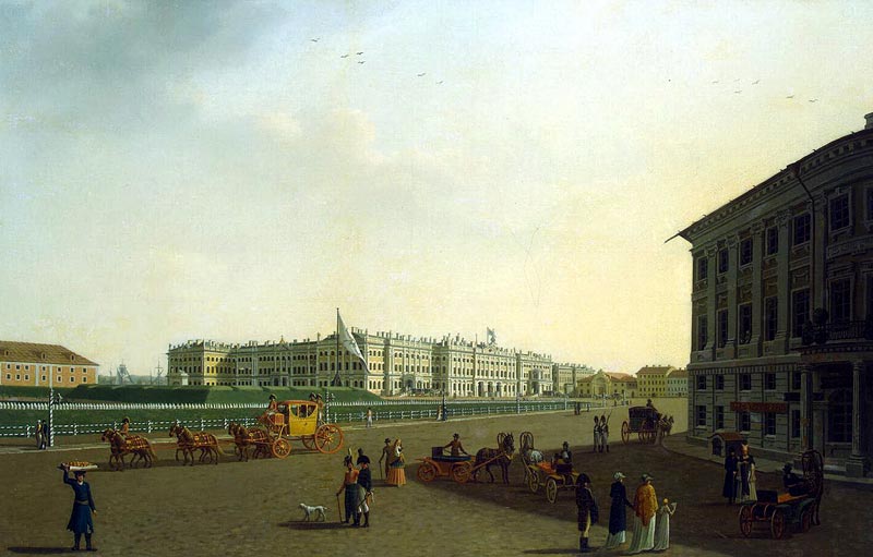 Вид Дворцовой площади и Зимнего дворца от начала Невского проспекта Б.Патерсен, 1801 г.