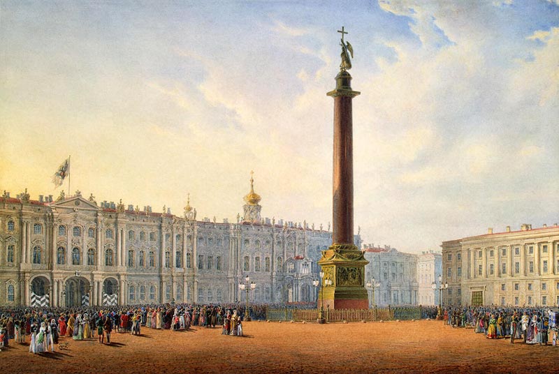 Вид Дворцовой площади и Зимнего дворца в Санкт-Петербурге В. С. Садовников Около 1847 г.