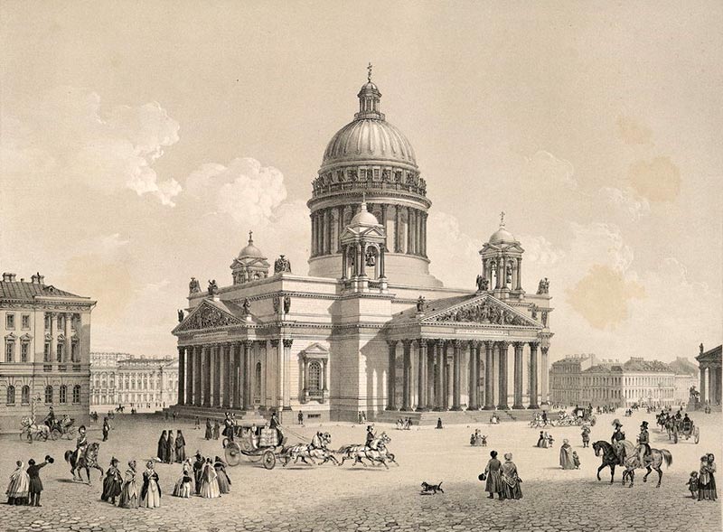 Исаакиевский собор.Литография Ф. Бенуа с рис. А. А. Монферрана.
