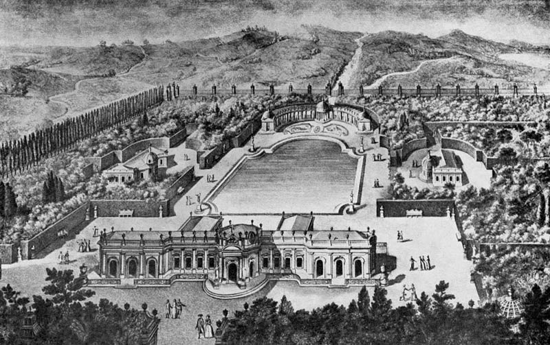 Верхний парк у Китайского дворца 1796 г., гравюра К. Антонини по рисунку А. Ринальди