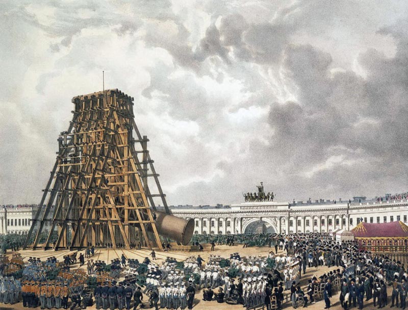 Подъем Александровской колонны.Бишебуа Л. П.-А. , Байо А. Ж.-Б