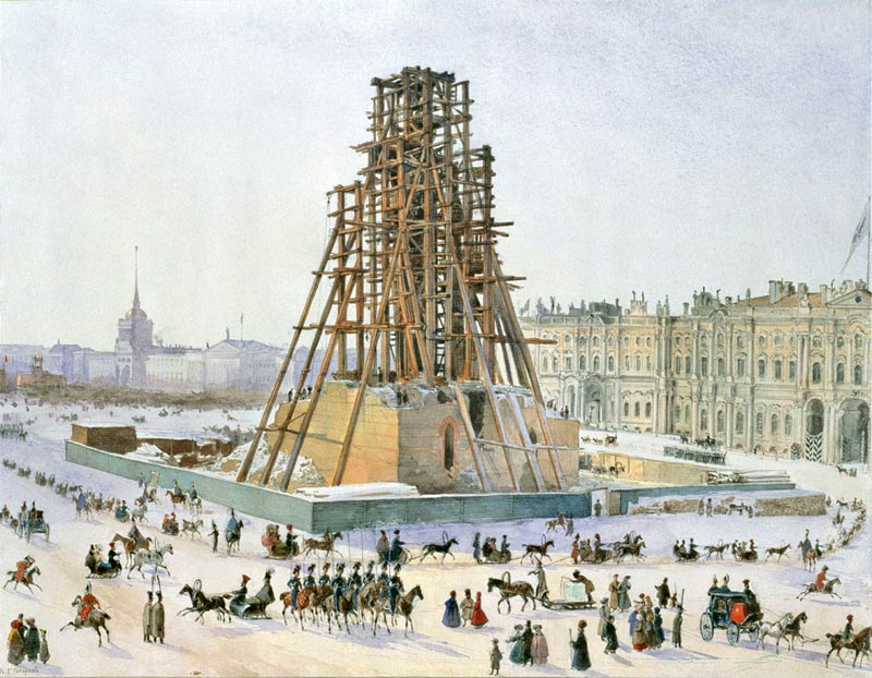 Григорий Гагарин. Александрийская колонна в лесах. 1832 г.