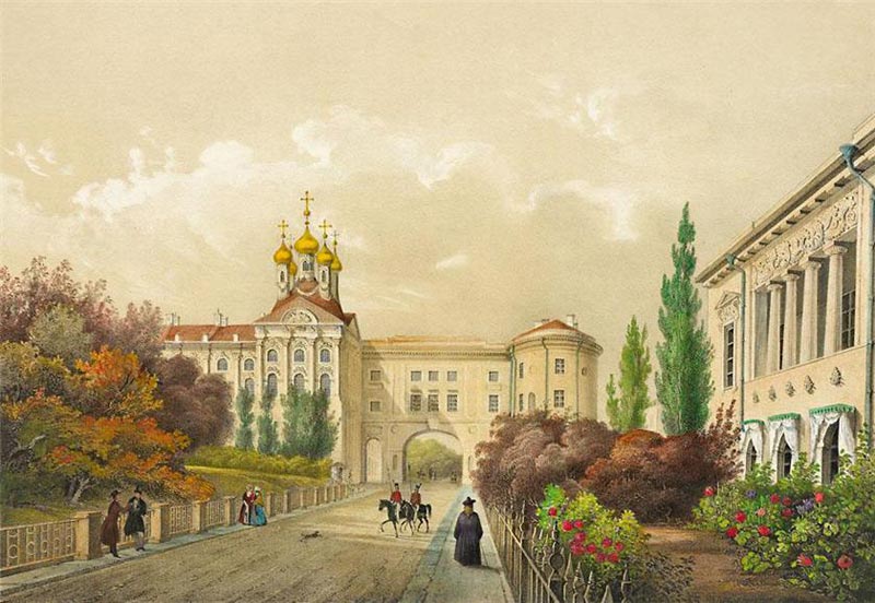 Вид на церковь в Екатерининском дворце.Литография 1840-50 г.
