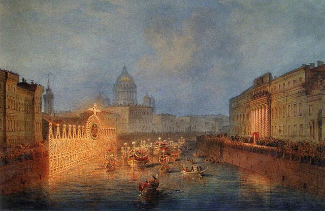 Праздничная иллюминация дворца Юсуповых на Мойке. В.С.Садовников.1856 г.