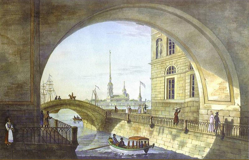 Вид на Эрмитажный мост. Литография. 1820-е гг