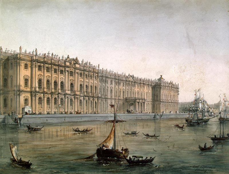 Вид Зимнего дворца с Невы И. И. Шарлемань 1853 г.